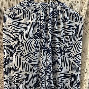 west loop Navy and White Leaf-Print Drawstring Skirt